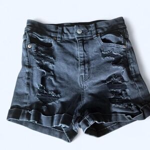 merican eagle Black distressed denim shorts with a grunge vibe